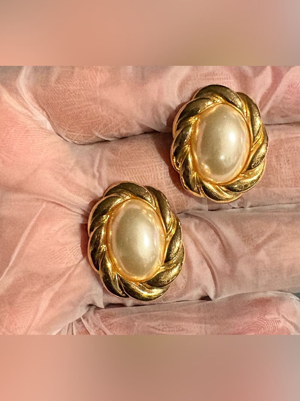 Vintage Napier Gold Tone Faux Pearl Statement Earrings